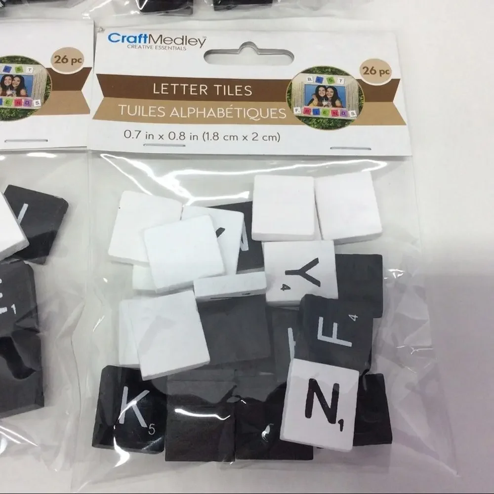 Wood Letter Tiles 4 Pks 26 Tiles Per Pack Black/White Arts Crafts Games